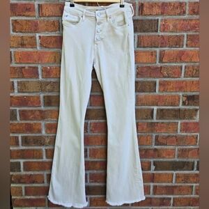 Dear John High Rise Flare Jeans - Light Cream Button Fly Raw Hem - Size 27